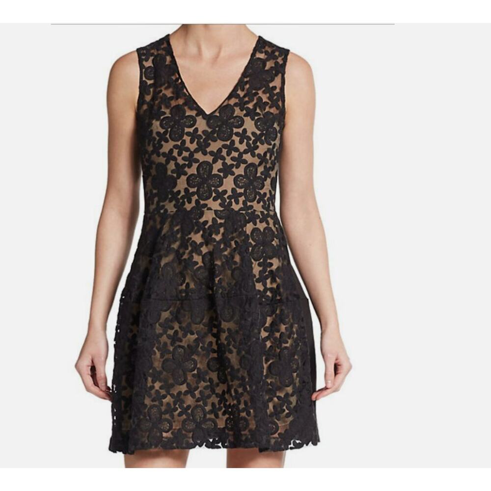 Maje Black Nude Lace Sleeveless Mini Dress Women's Size S